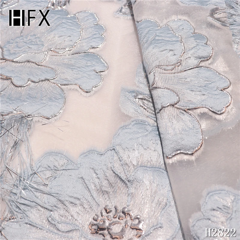 HFX Новая высококачественная африканская жаккардовая ткань с перьями французское кружево с блестками материал для свадебного платья H2822
