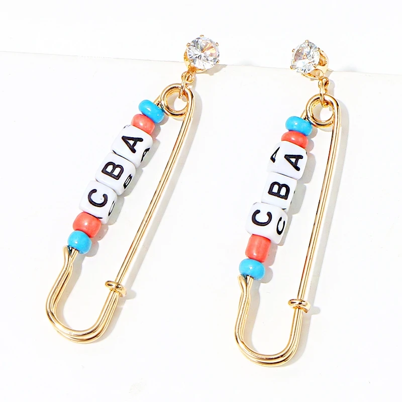 Коми Бохо булавки буквы Pendientes безопасности Дизайн Стразы бусины модные висячие