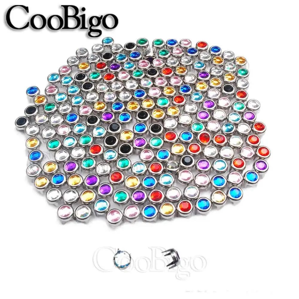 Mixed Colors 200 шт 6 мм когти Стразы круглые плоские шпильки DIY заклепки гвоздики шипы для ткани обуви аксессуары - Цвет: Mixed Colors