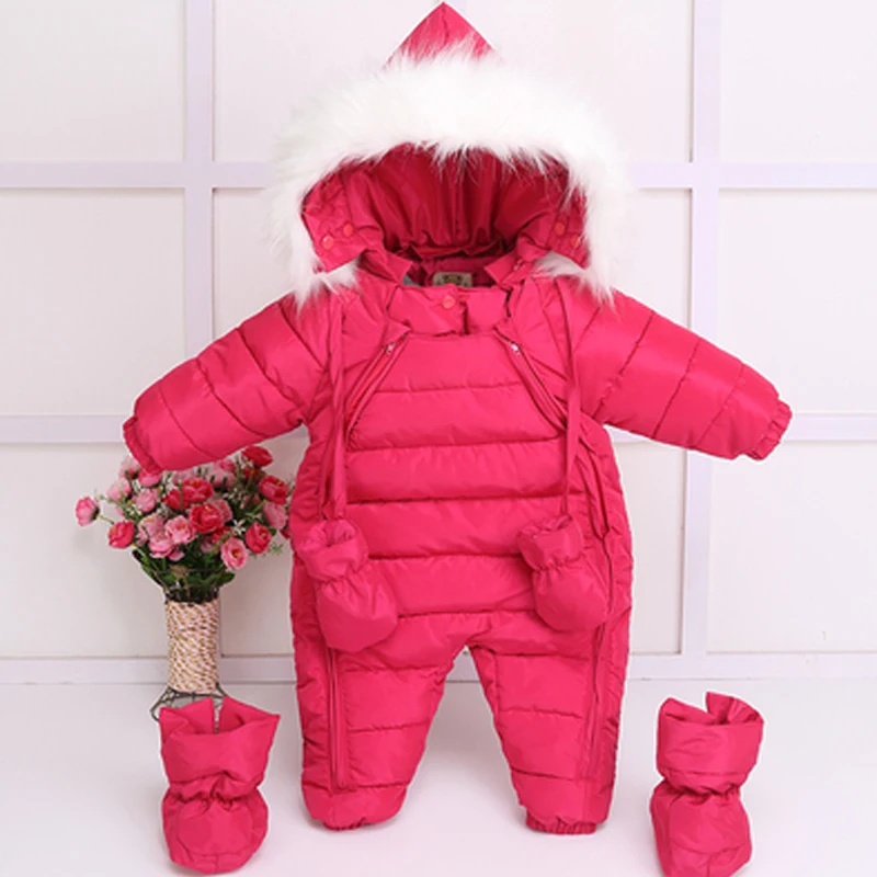 Уплотненная зимняя теплая верхняя одежда для малышей комбинезоны куртки с