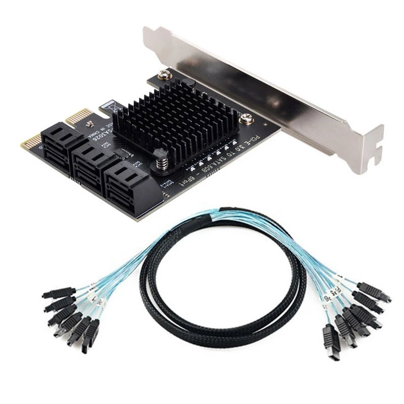 

Плата расширения PCI-E для настольного ПК, PCI-E для SATA 3,0, 6 портов, плата расширения мягкого RAID для жесткого диска с кабелем 6SATA-6SATA