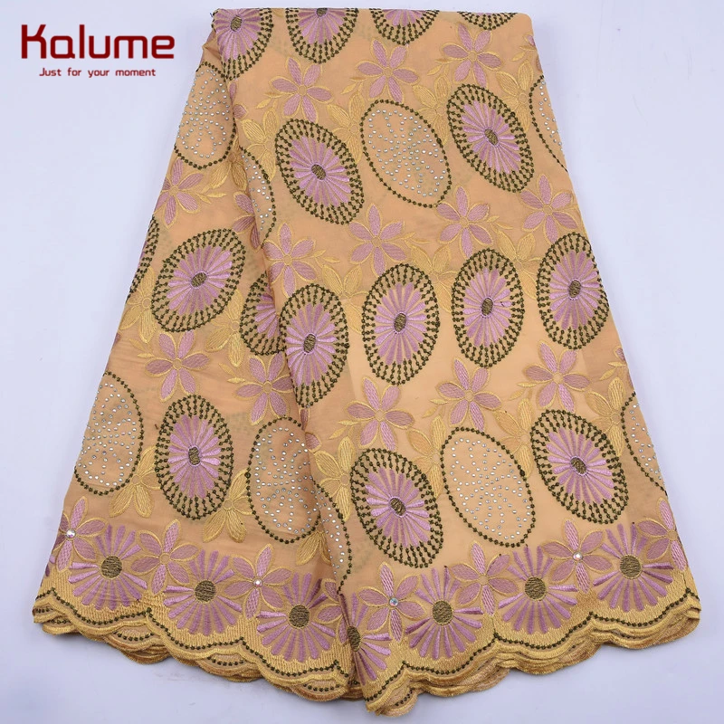 Kalume African Swiss Cotton Lace Fabric Cheap Nigerian Voile With Stones 5 Yard For People Dress F1926 | Дом и сад