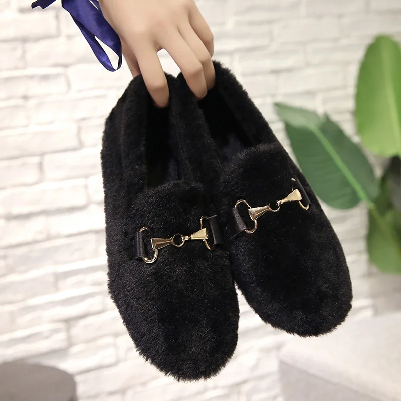2019 осенне зимняя женская обувь из плюша женские туфли на плоской подошве для