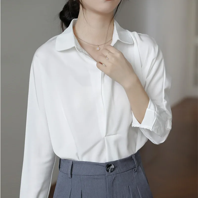 Изящная Обувь из органической кожи Атласная белая рубашка 2021 новые осенние