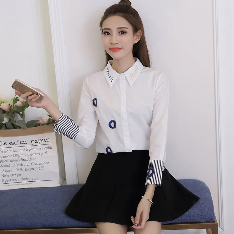 Повседневные женские топы и блузки с длинным рукавом принтом Осень-зима 2019