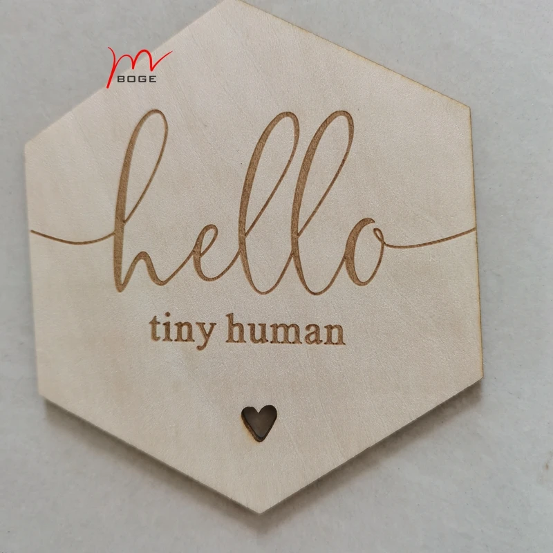 20 Uds. Hello Tiny disco de madera humano, anuncio de beb&eacute;, tarjeta hexagonal de llegada de beb&eacute;-1