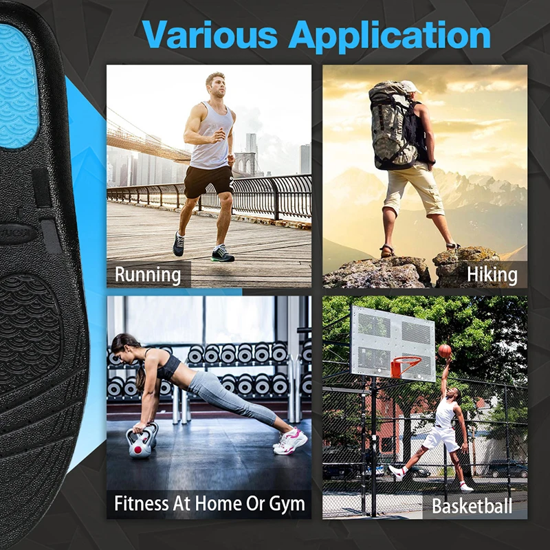 3ANGNI PU Sport Insoles Women Men GEL Pad For Feet Memory Foam Arch Support Relieve Pressure All-Day Sports Soft Light Insoles