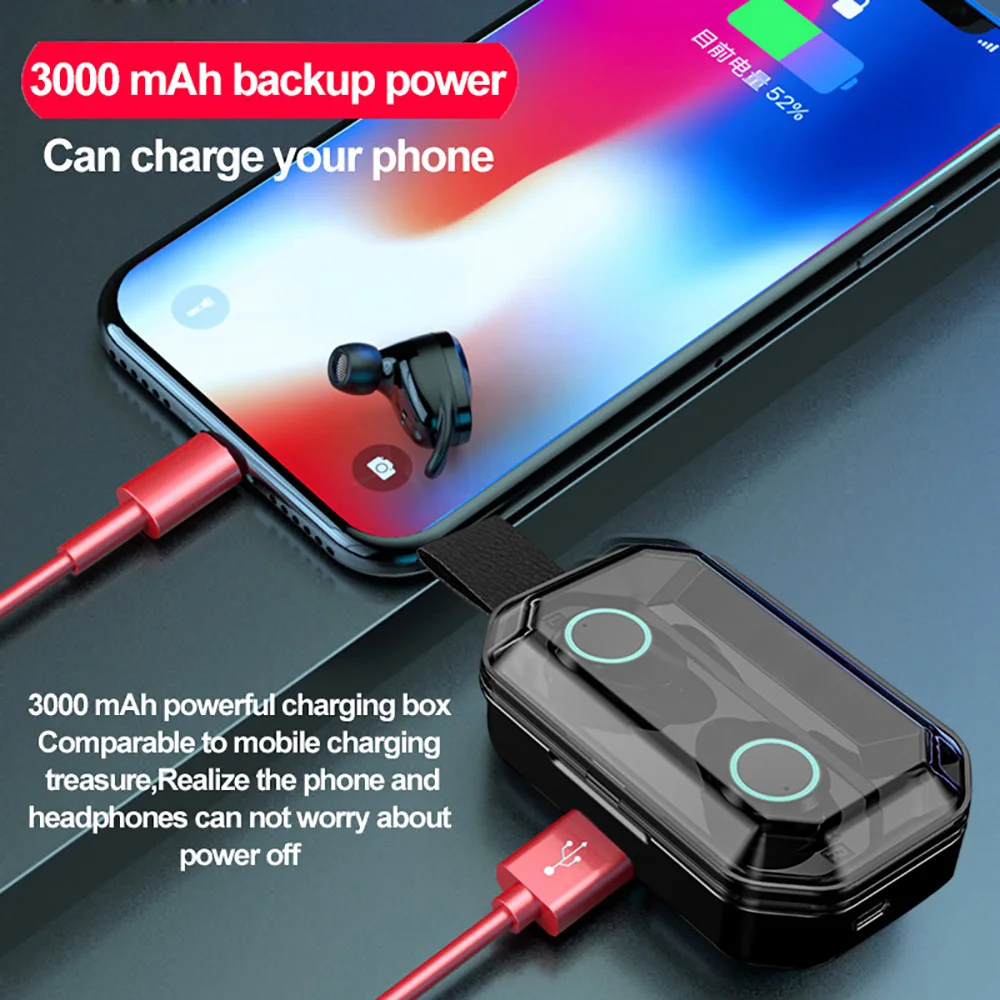 X6 TWS, беспроводные наушники, Bluetooth 5,0, наушники, IPX7, водонепроницаемая гарнитура, отпечаток пальца, сенсорный наушник, с зарядным устройством 3000 мАч