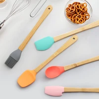 mini baking tool silicone spatula spatula spoon 5 piece set bamboo handle heat resistant kitchen baking pasta tool