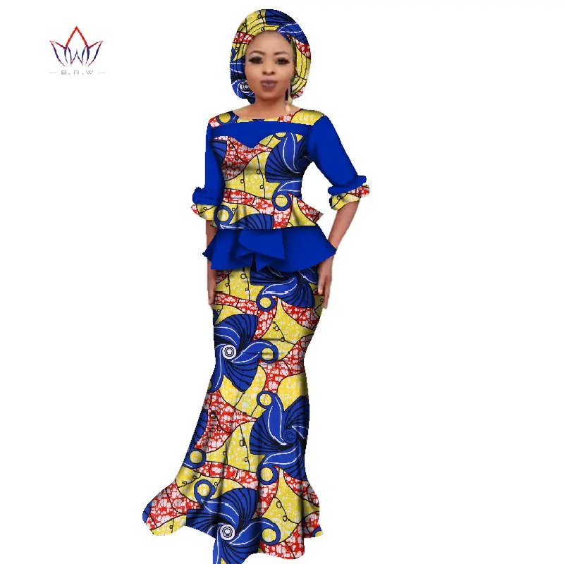 Африканская Дашики для женщин с О образным вырезом комплект юбкой натуральный в