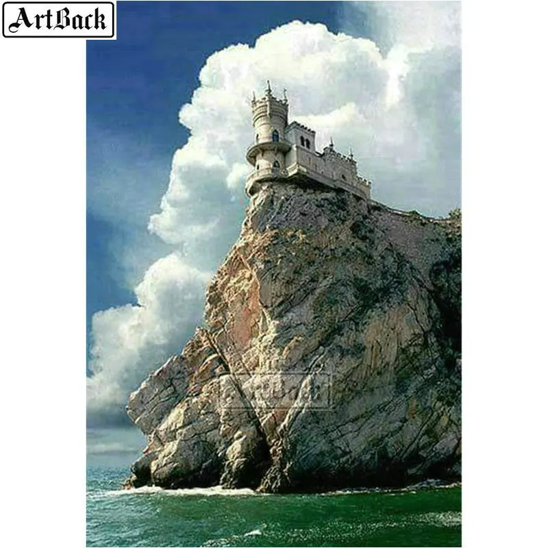 

5d diamond painting seaside cliff castle icon full square landscape diamond embroidery 3d round rhinestone crafts sticker