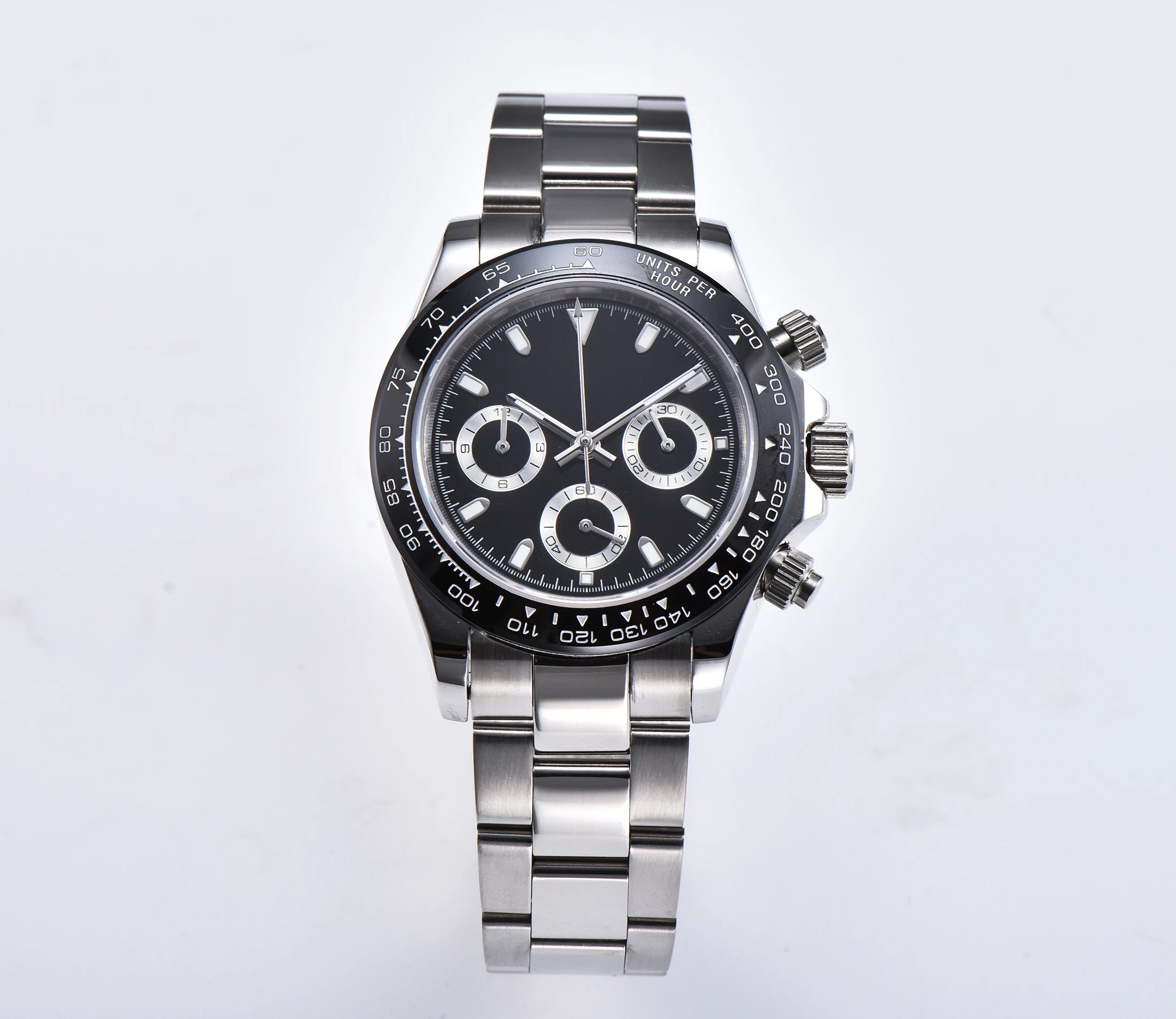 Японские часы хронограф VK63 кварцевый механизм 39 мм черный циферблат terile