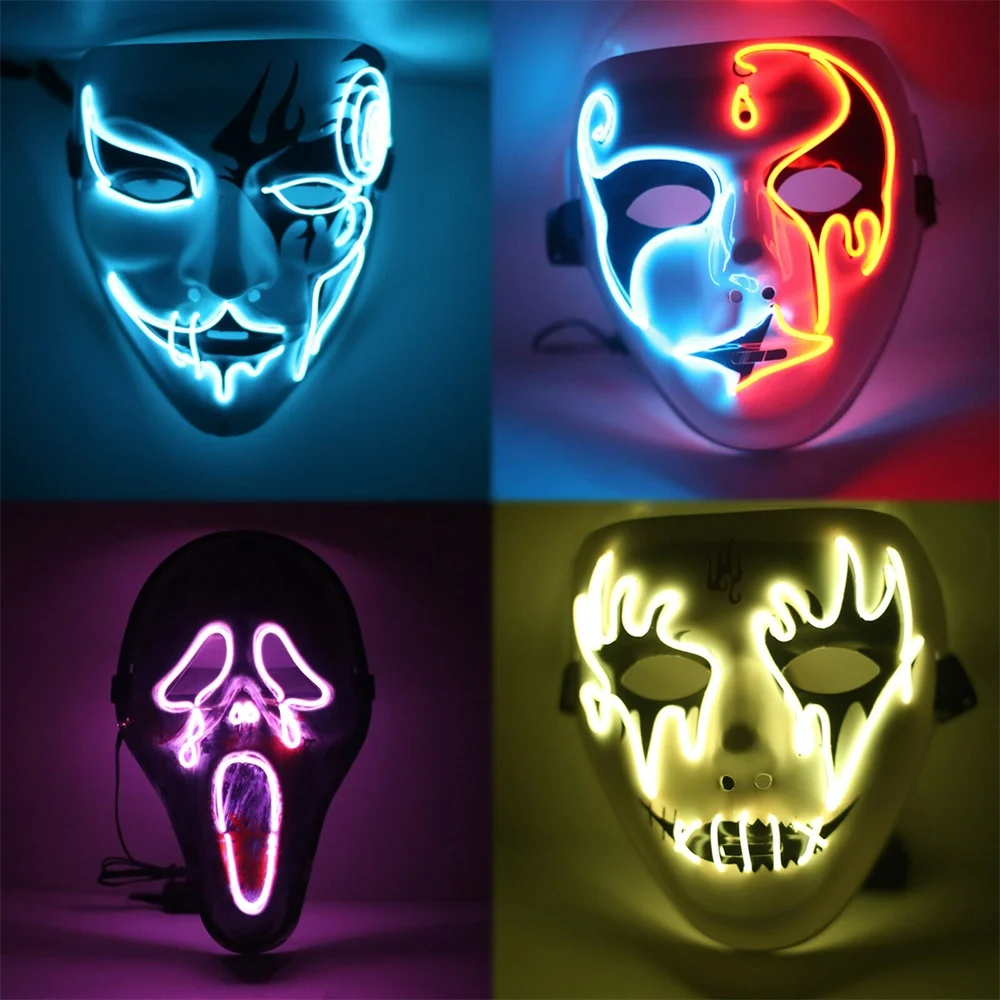2019 Горячие продажи маски EL Wire Glow LED для Хэллоуина в стиле ужасов и косплея.