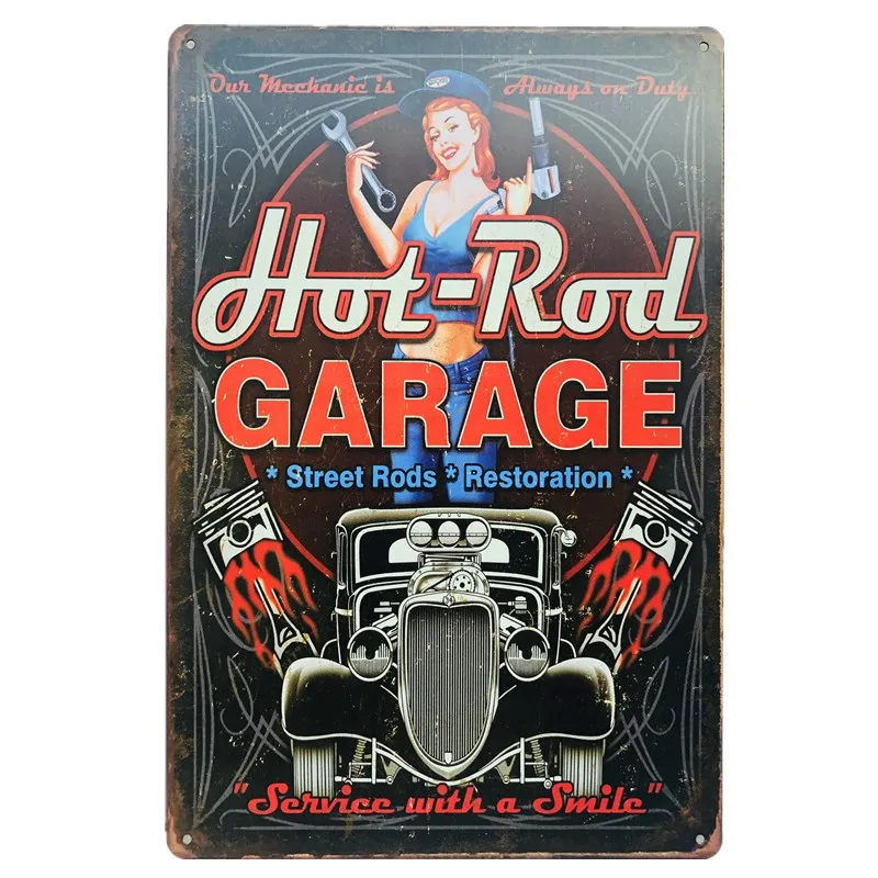 

Vintage Hot Rod Garage Pin Up Plates Motorcycle Home Car Club Garage Wall Stickers Metal Tin Signs Wall Decor