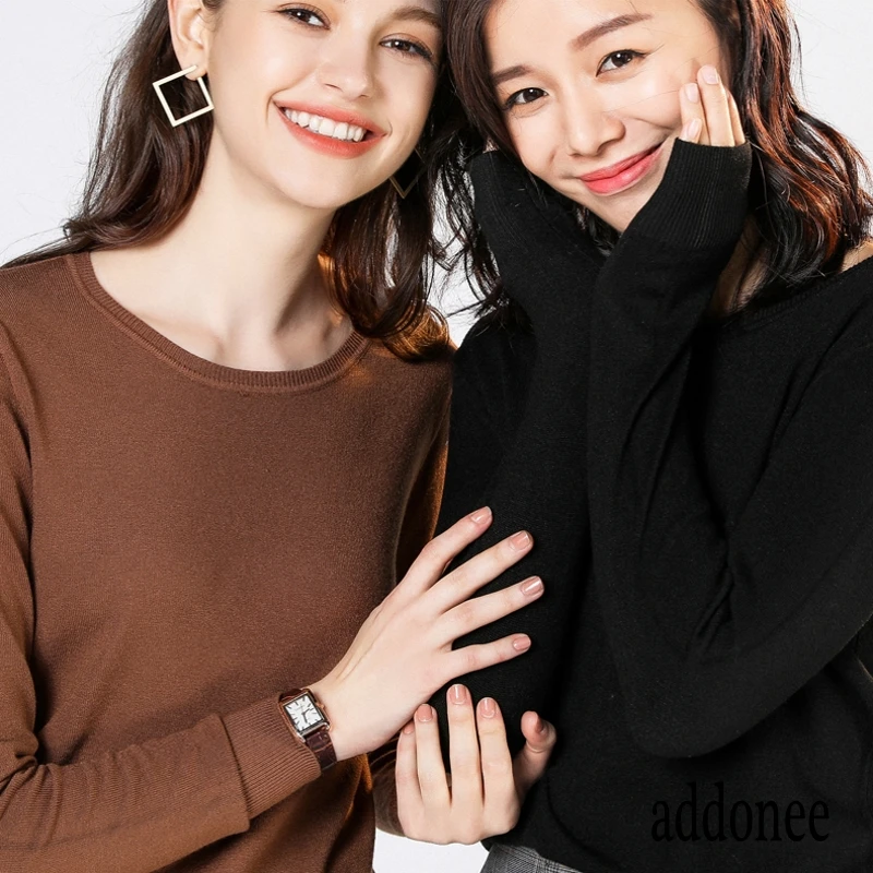 Женский трикотажный Однотонный свитер из кашемира с круглым вырезом | Женская