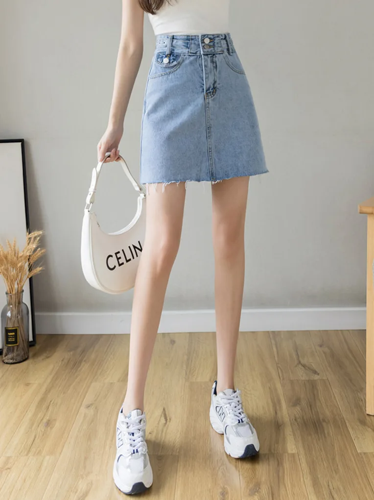 

Denim Skirt Women's Summer 2021 New Girls High Waist A-line Buttock Wrap Spring Summer Jeans Skirts