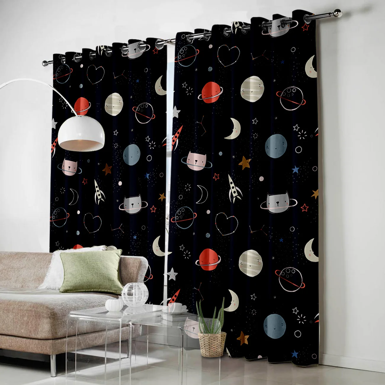 Занавески на окна с изображением милой планеты Мяу тканевые шторы для спальни