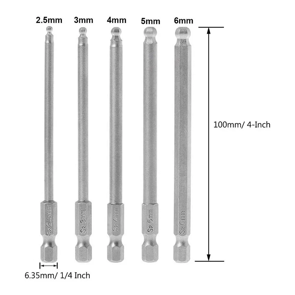 

Шестигранная отвертка с шариковым концом 100 мм/3 мм/4 мм/5 мм/6 мм, шестигранный хвостовик 5x