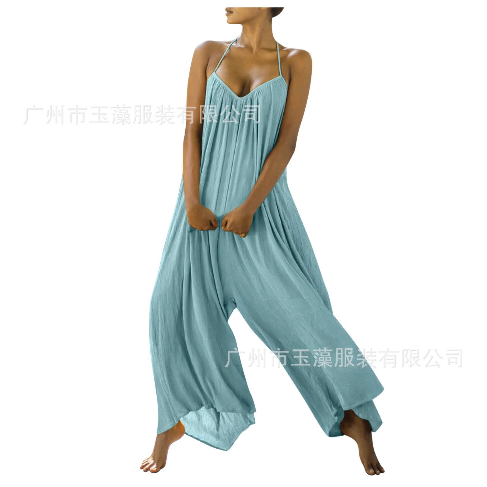 

Summer Solid Color One-piece Open Back Sleeveless Sports Loose Jumpsuit Casual Style Loose Sling Yoga Party Night Elegant 2021