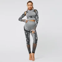 2pcs women sport suit yoga set gym workout clothes long sleeve fitness crop top high waist energy seamless leggings
