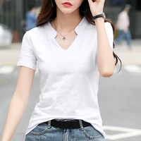 solid short sleeve bamboo cotton women v neck t shirts 2022 loose casual tee shirt ladies summer all match summer tops camisetas