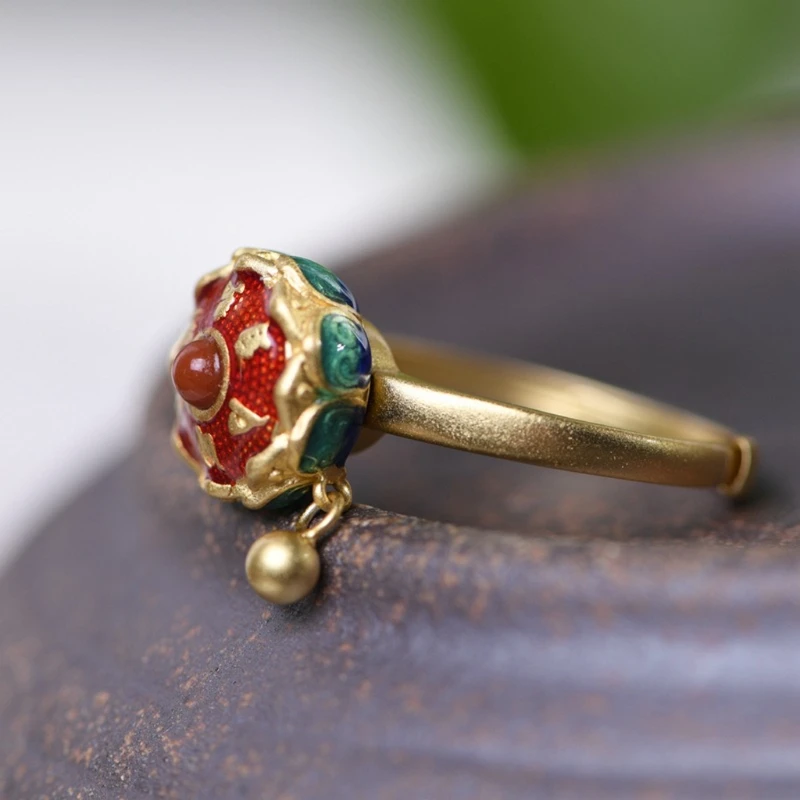 Буддистское цветочное эмалированное вращающееся кольцо для коктейлей молитвы OM