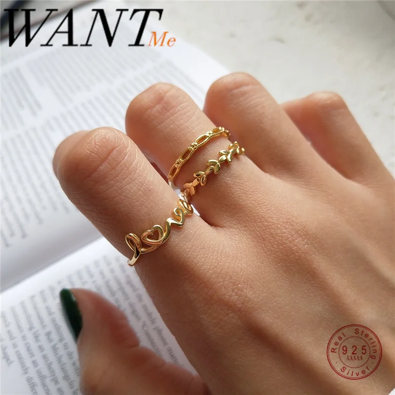 

Женское Открытое кольцо WANTME, из серебра 925 пробы, с золотистыми буквами