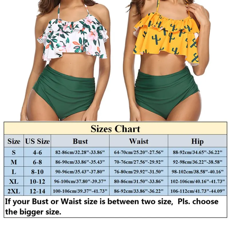 

2020 Summer New Fashion Multicolor Fresh Print Ruffled Split Bikini Strap Sexy Swimsuit + High Waist Swimsuit Set