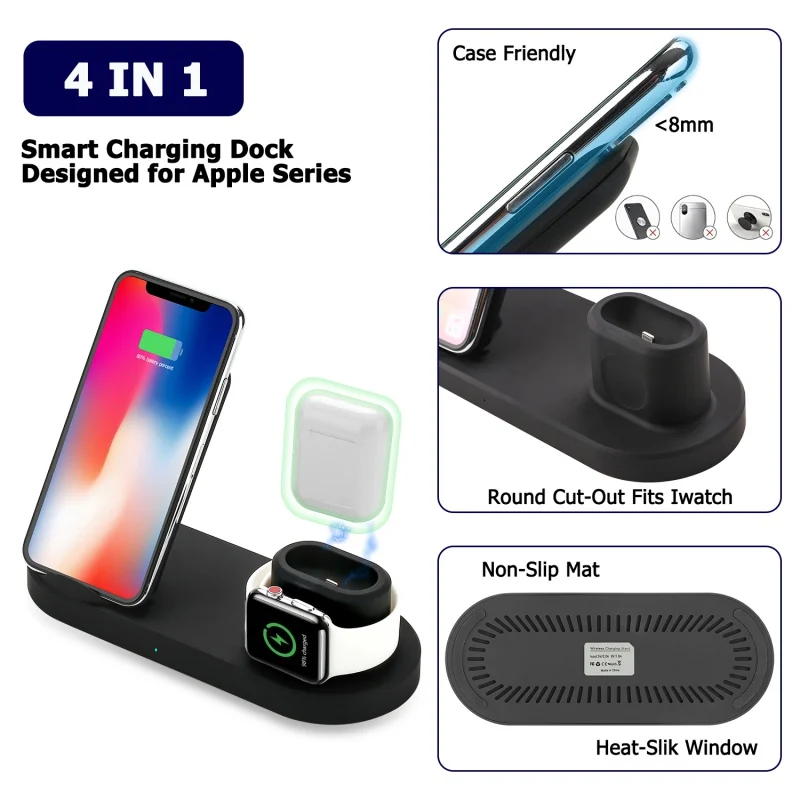 

ZL 4 In 1 10W Qi Fast Wireless Charger Station Wireless Charger Stand Phone Charge Compatible With IPhone Samsung Apple Watch