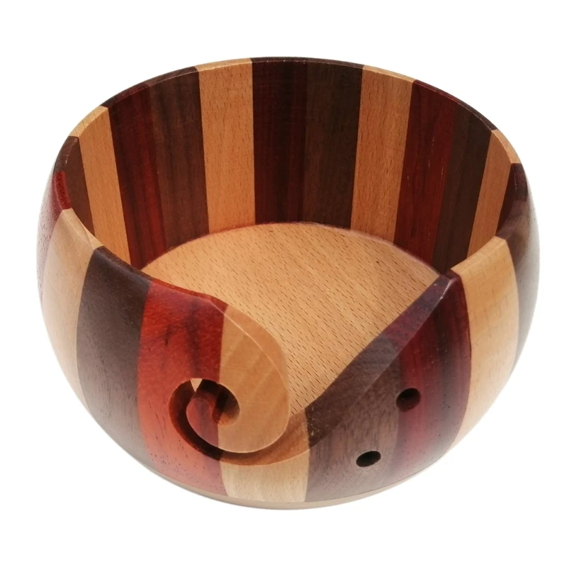 

Wooden Yarn Bowl Holder Round Knitting Wool Storage Basket with Holes Handmade Craft Crochet Organizer