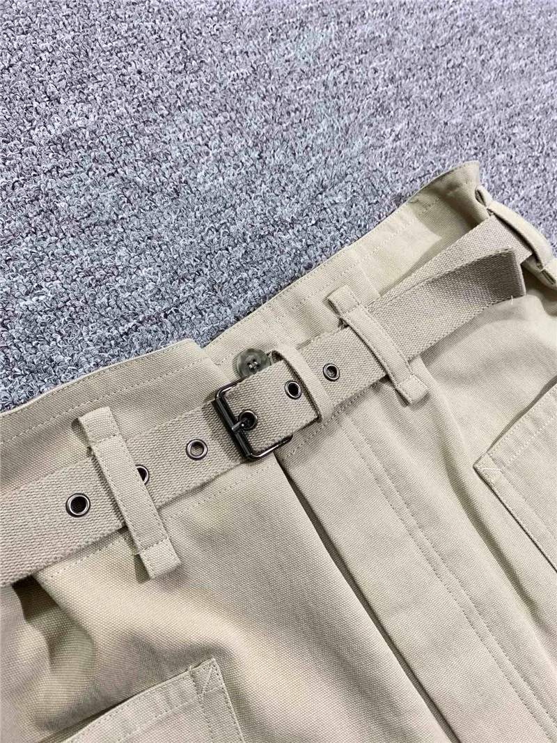 Шорты женские с большими карманами хлопково льняные мешковатые в стиле сафари