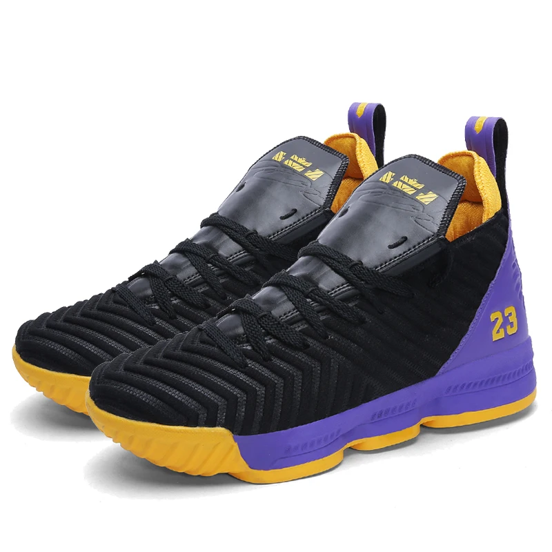 black and purple James/мужские баскетбольные кроссовки Lebron, баскетбольные кроссовки с высоким берцем, мужские тренировочные ботильоны, уличная Мужская разноцветная спортивная обувь унисекс - Цвет: black and purple