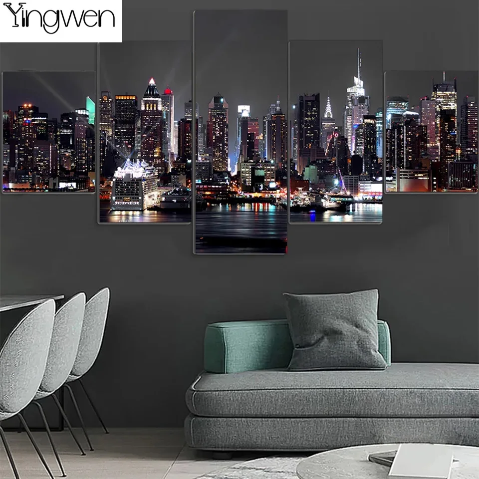 

Полноразмерная Алмазная картина 5D, 5 шт./компл., строительный пейзаж Нью-Йорка, искусство интерьера для домашнего декора