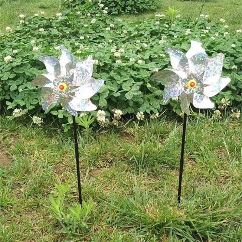 Лазерная Серебряная ветряная мельница отпугиватель птиц СВЕРКАЮЩИЕ СЕРЕБРЯНЫЕ