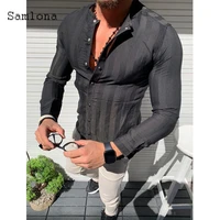 fashion tops long sleeve blouses men clothing 2021 summer casual stripes print top open stitch thin buttons blusas shirt man