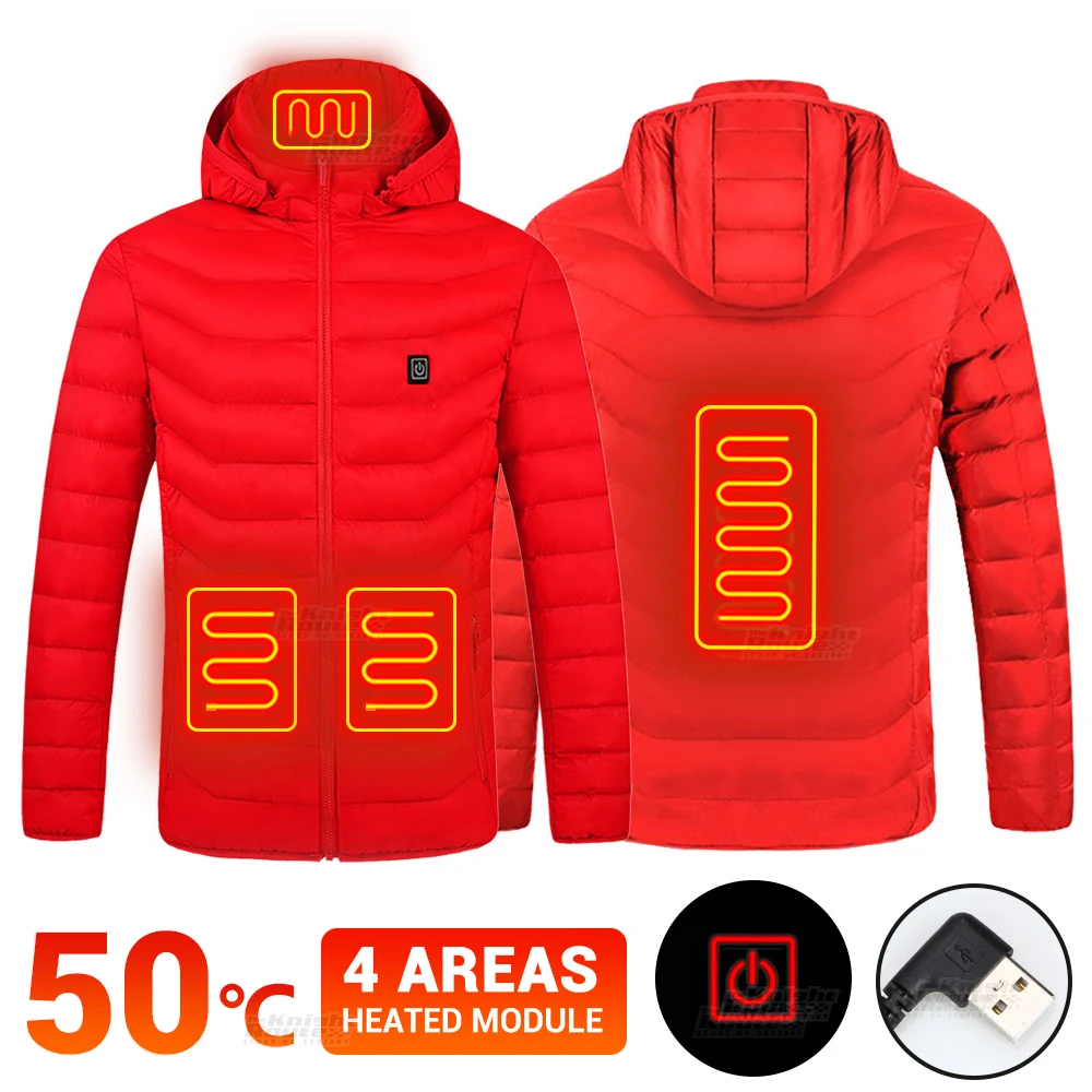 

Red 4 Area Autumn Winter Electric Heated Jacket Women Keep Warm Moto Motorcycle Jacket Thermal USB Heated Veat Biker Coat Men