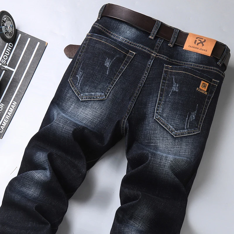 

2020 Autumn New Men's Classic Blue Black Slim-fit Jeans Business Cotton Elastic Regular Fit Denim Pants Male Brand Trousers