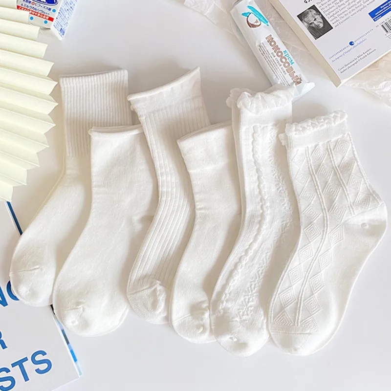 

White Cute Socks Spring Summer Cotton Women Socks Femme Sweet JK Lolita Socks Ankle Dress Calcetine Medias