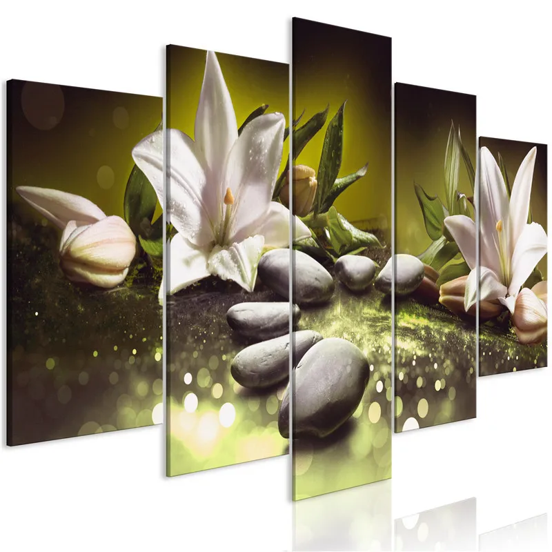 Lilies Stones Wall Art 5 Panel Posters and Prints Flower Canvas Modular Pictures Women for Living Room Decorative Painting|Рисование и