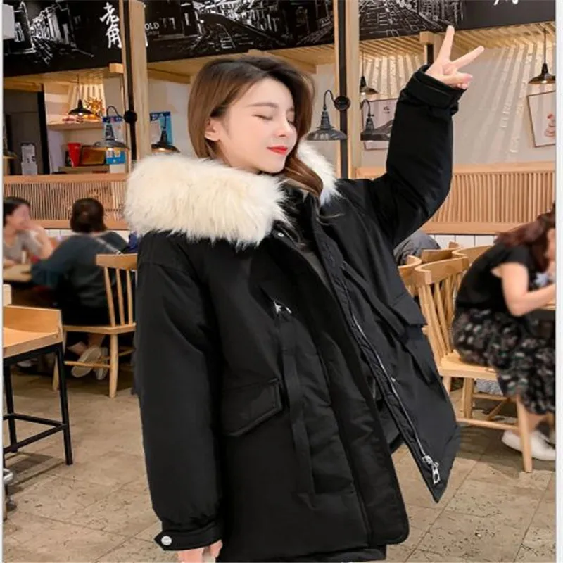

New Style 2019 Stylish Winter Women Snow Wear Female Down Cotton Coat Hooded Large Fur Collar Women Thick Winter Jacket M079
