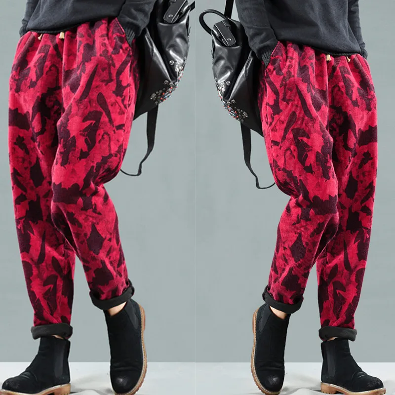 Женские повседневные вельветовые брюки с классическим принтом винтажные