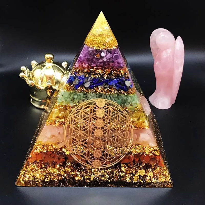 

Семь чакр геометрический цветок жизни Натуральный Аметист Турмалин кварц драгоценный камень Пирамида рейки энергетический баланс ремесла...