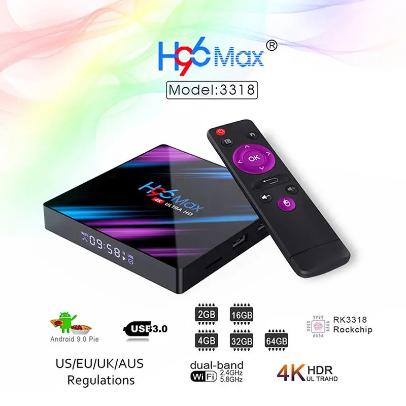 4K tv Box H96 Max RK3318 USB 3 0 Bluetooth 4 Android 9 OS интеллектуальная сетевая телеприставка