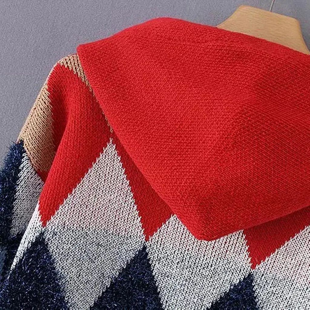 

Womail Women Sweater new Autum Long Sleeve Knit tops Plush Sweater Patchwork female Hooded Jumpers Sweater 2020 Casaco Feminino