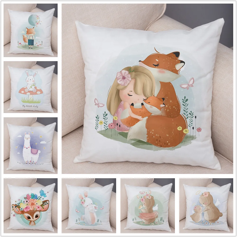 

Cute Cartoon Giraffe Fox Rabbit Pillow Case Super Soft Short Plush Decor Nordic Lovely Animal Cushion Cover for Sofa Kids Room