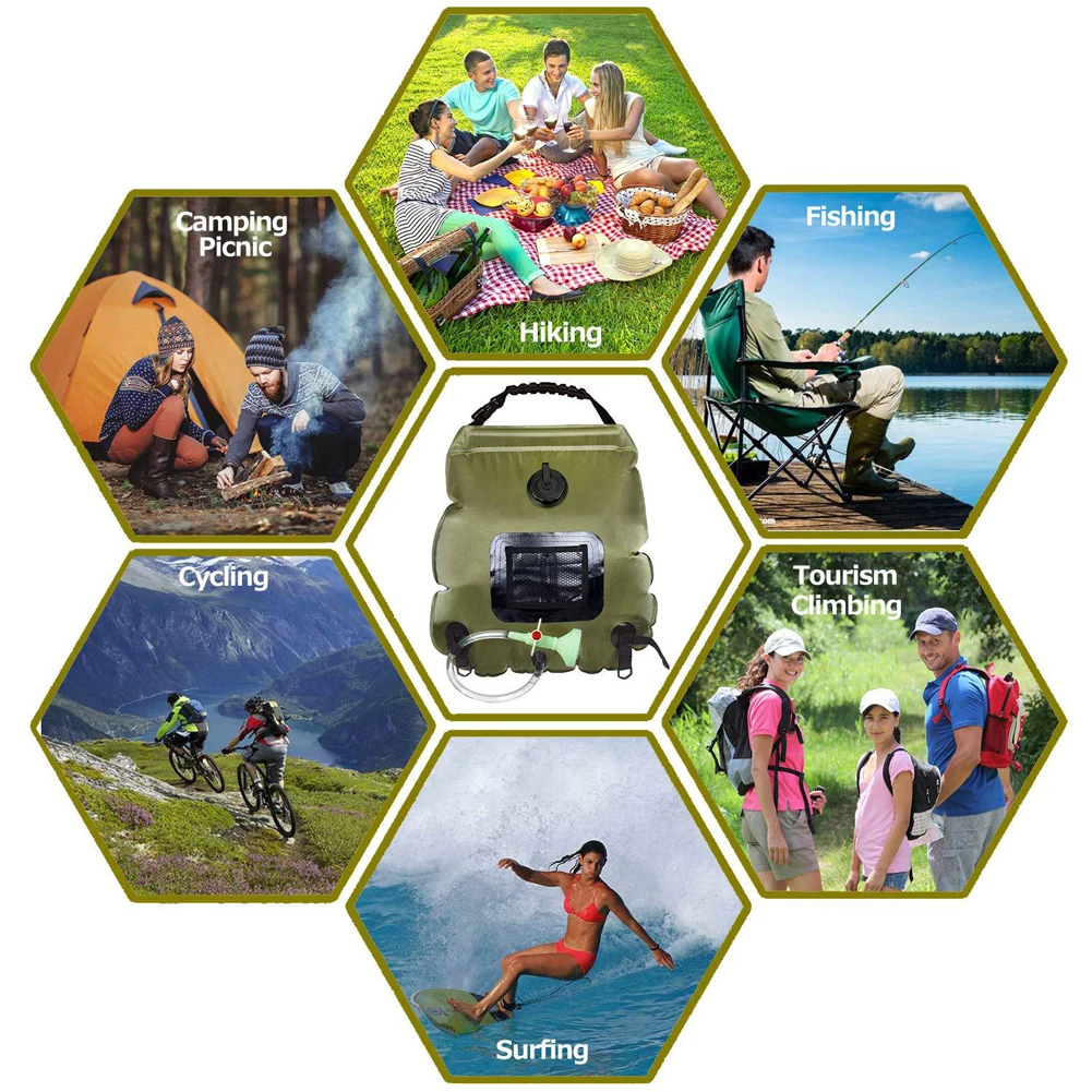 

Camp Outdoor Wash Car Water Bag Set Shower Pressure 20L PVC Foldable Hiking Solar Power Large Capacity Bath Portable Travel