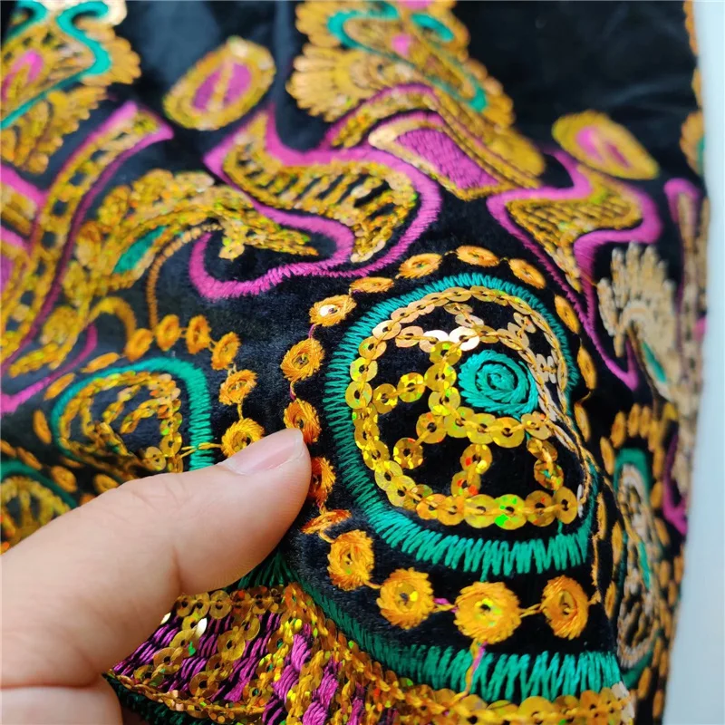Высококачественная шелковая Бархатная ткань с вышивкой и блестками бархатная