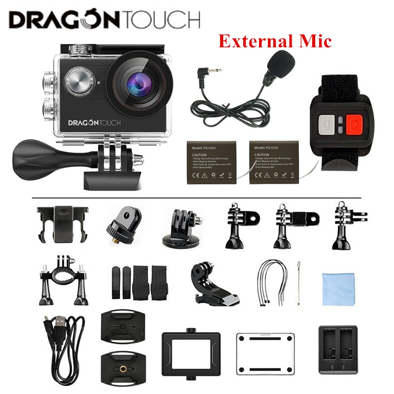 Dragon Touch 4K EIS Экшн-камера 16MP Vision 4 Поддержка внешнего микрофона подводная камера с дистанционным управлением WiFi Спортивная камера