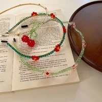 2021 new arrival summer hair accessories hand woven sweet flower crystal cherry beaded headbands for women girl jewelry gift
