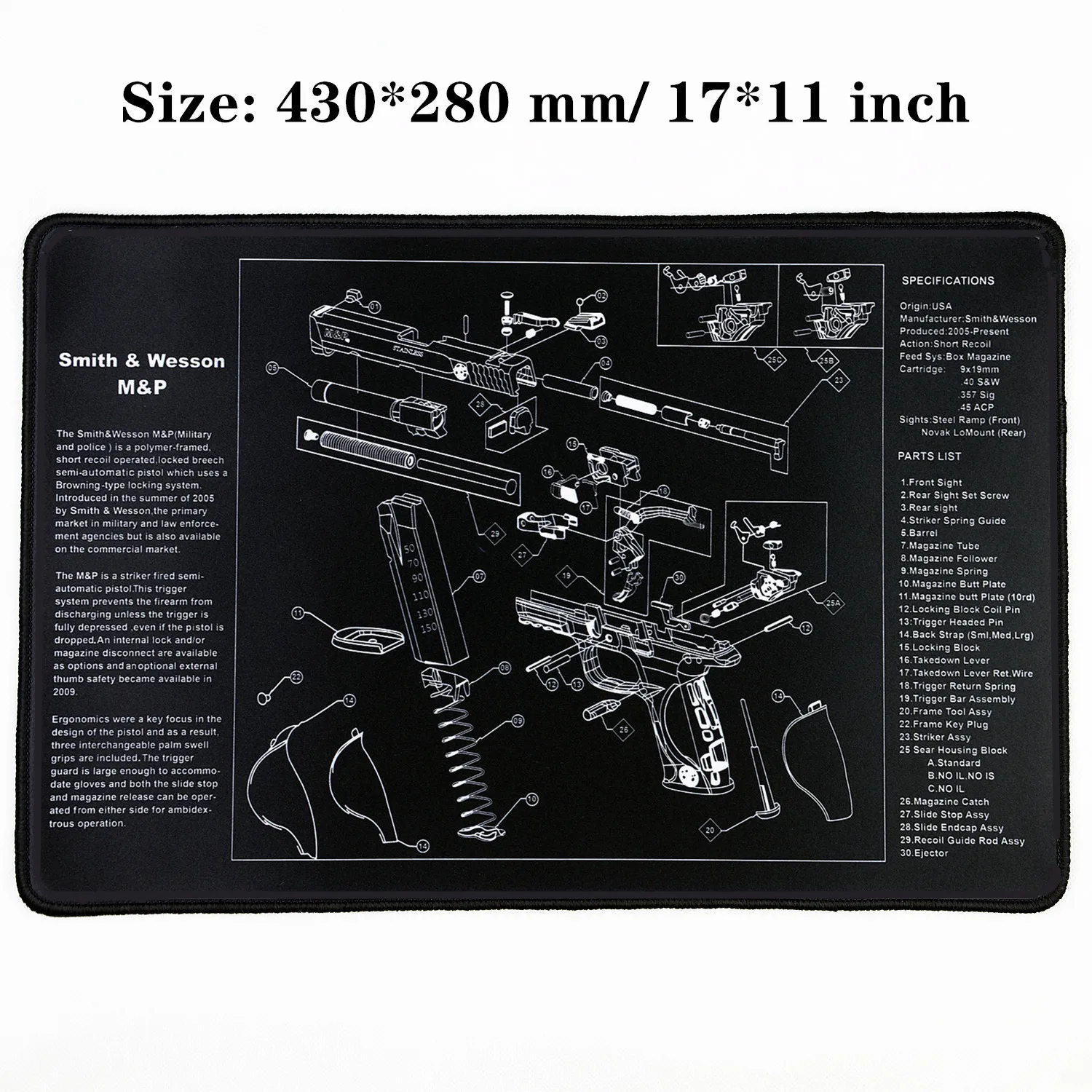 S W MP Водостойкий пистолет резиновый коврик для чистки Glock 1911 Beretta HK USP SIG P226 AR15 AK47 Remington с армирующими частями список коврик для верстака - Цвет: S W MP